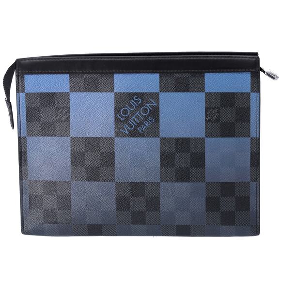 Louis Vuitton Pochette Voyage MM Giant Damier Graphite Clutch Bag N60412 Blue - Picture 1 of 5